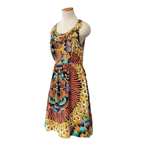Anthropologie Edme Esyllte Dress Sleeveless Silk Orange Teal Floral Size 6 - Picture 2 of 16